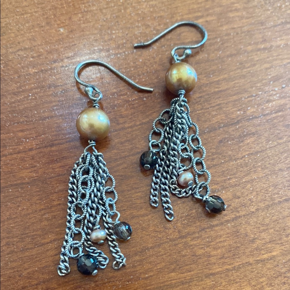Silpada Elegant Gold pearl and Silver Dangle Earrings